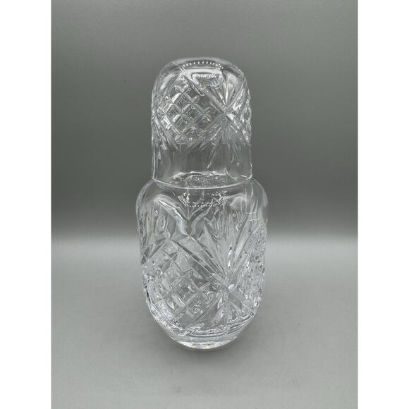 Tumble Up Bedside Night Carafe Tumbler Clear Glass Crystal Pattern - Picture 1 of 6